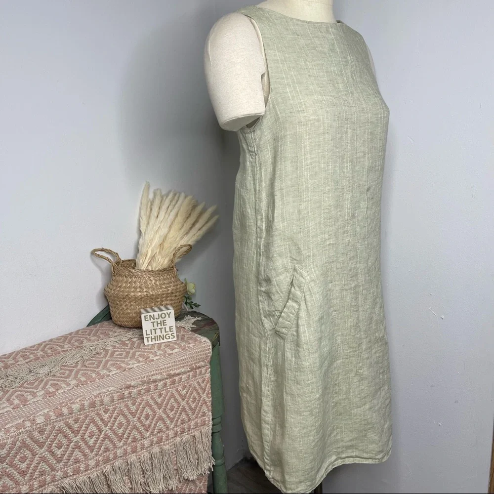 Flax Light Sage Green Linen Shift Dress